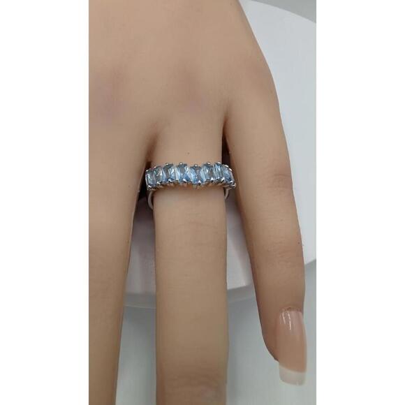 Silver Chevron Ring with Blue Gemstones, Size 7 - Picture 7 of 8